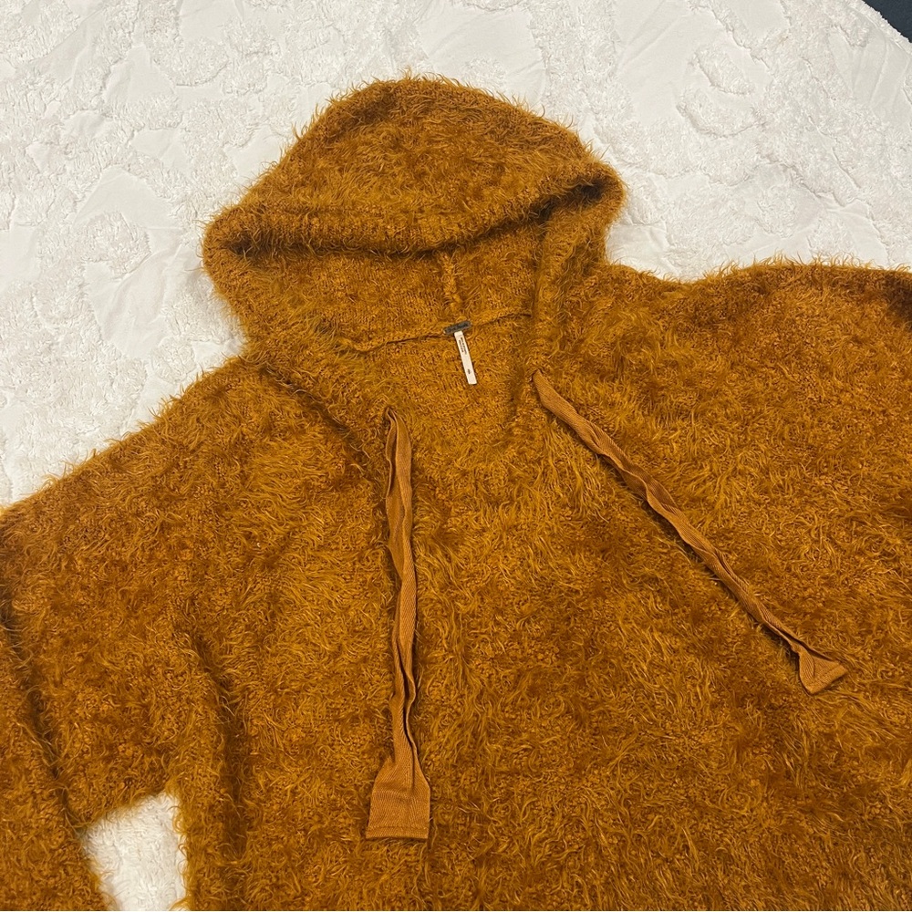 Free People Light As A Feather Fuzzy Hooded Oversize Sweater - Copper Orange - S